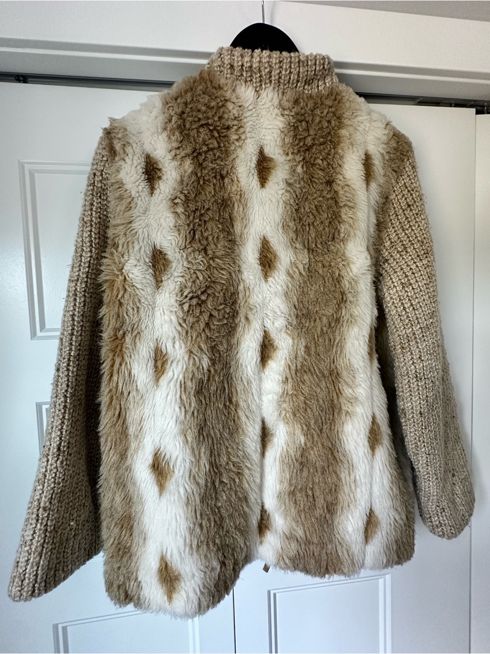 VTG 70s 80s Sterling Stall Faux Fur Knit Sleeve Jacket ILGWU Boho M/L Intarsia